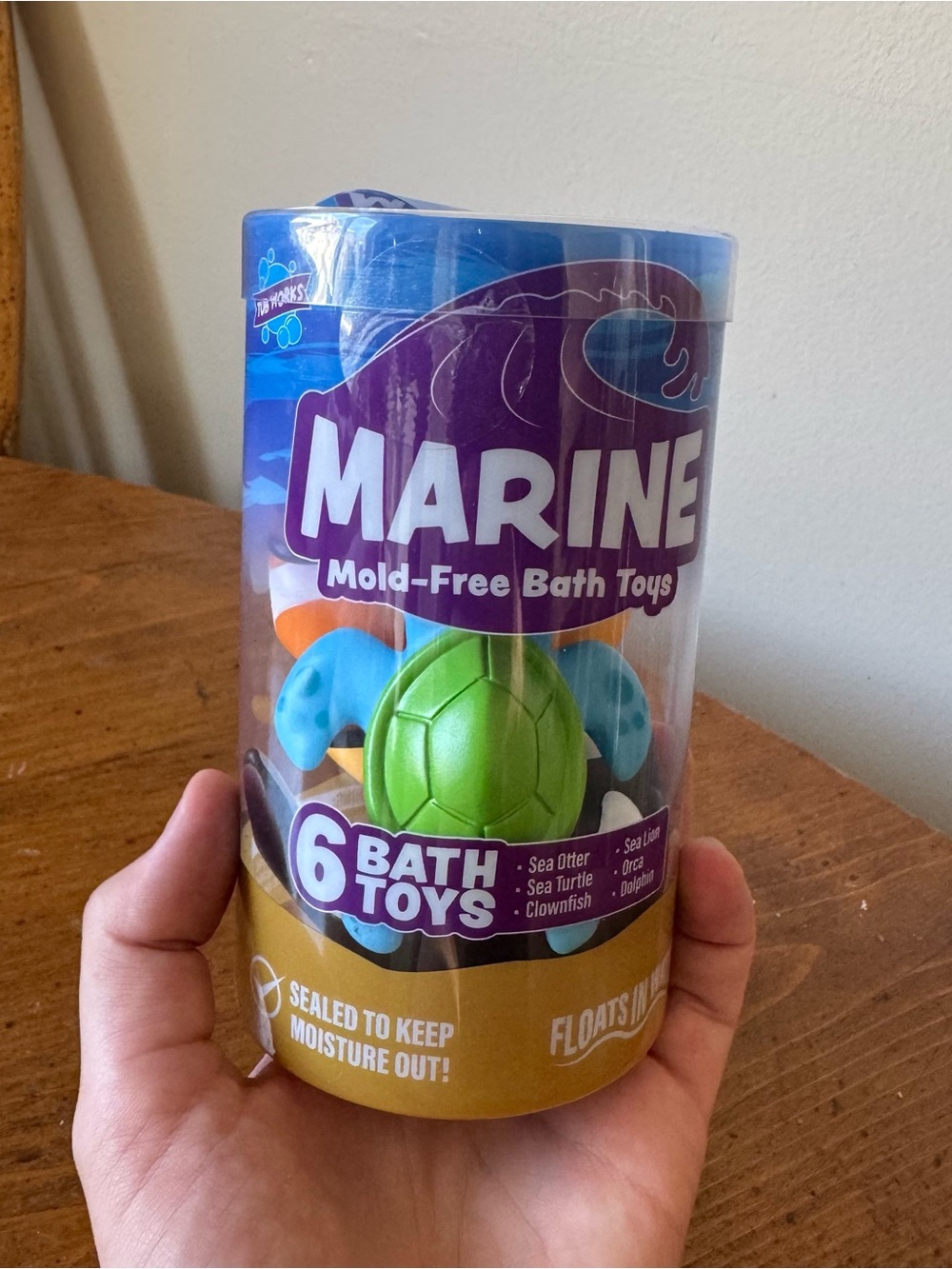 Tub Works  Marine Mold Free Bath Toys, 6 Pack
Orca Whale 
Sea Lion
Dolphin
Sea T